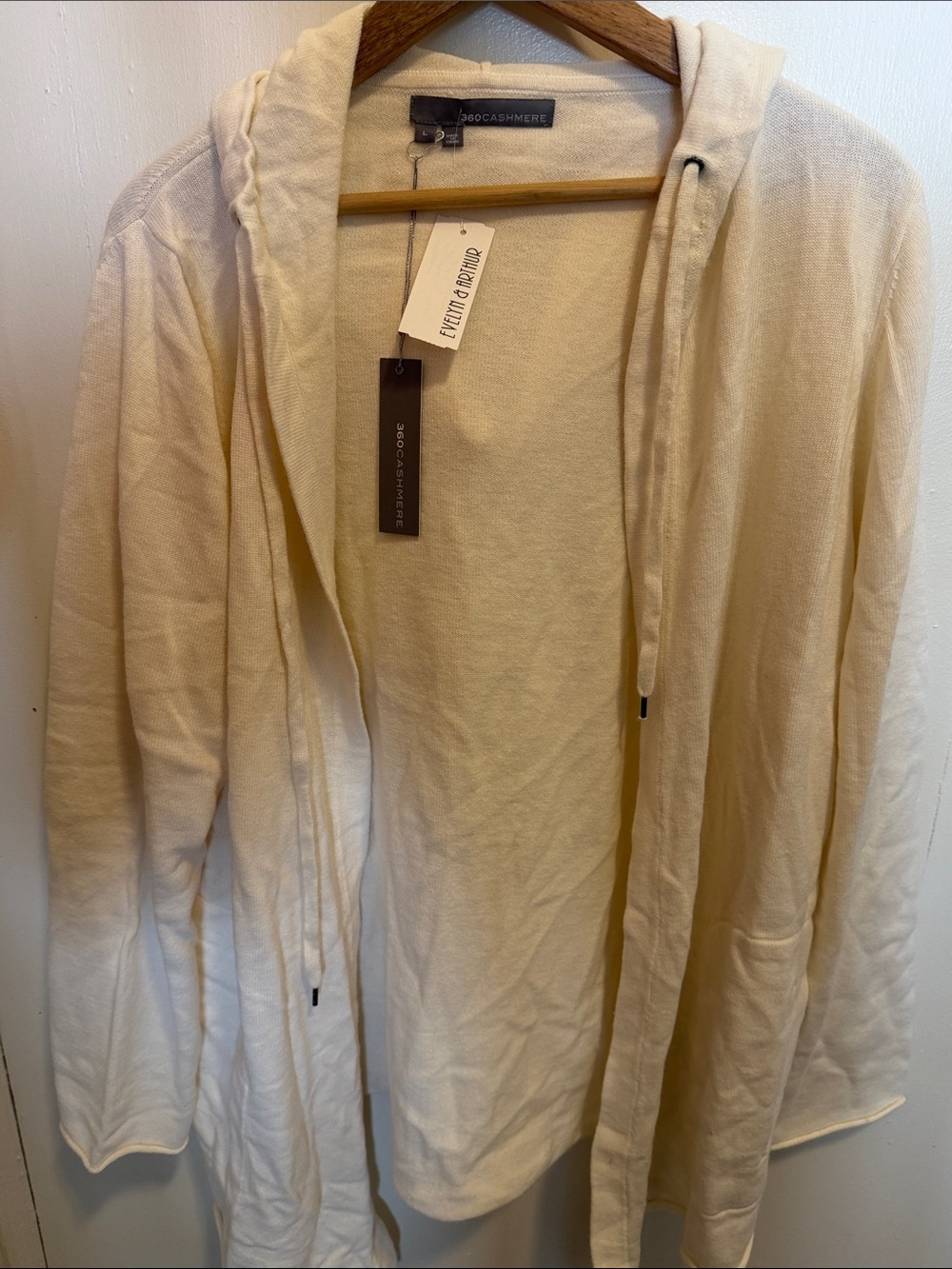360 Cashmere Cream Hooded Cashmere Cardigan